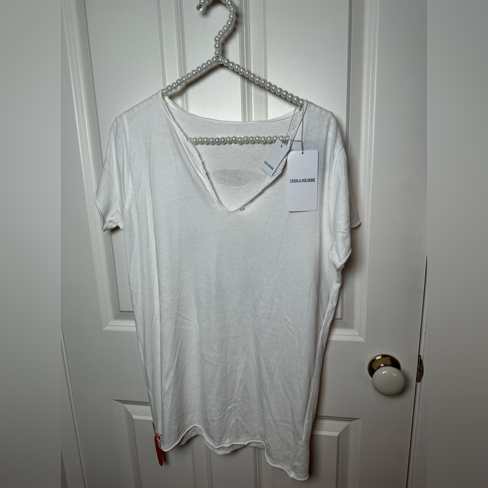 Zadig & Voltaire White V-Neck Short Sleeve Tee